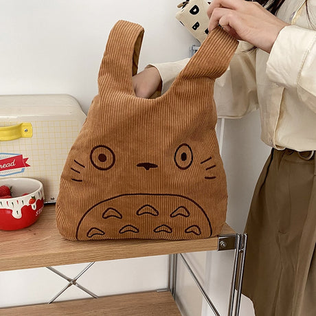 Cartoon Totoro Embroidery Lamb Fabric Handbag for Women Girls Japan INS Shoulder Bag Tote Bag Soft Fur Shopper Bag from spirited away, everythinganimee