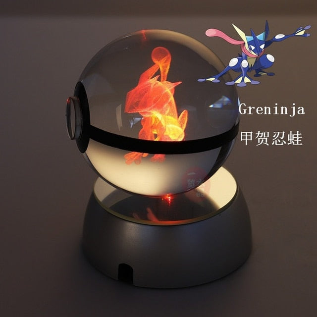 Anime Pokemon 3D Crystal Ball Snorlax Figure Pokeball Engraving Crystal Charizard Model with LED Light Base Kids Gift ANIME GIFT, everythinganimee