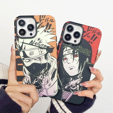 Bandai Laser Bling Anime Naruto Cases for iphone 11 12 13 14 pro max 14pro 14plus Kakashi Itachi Phonecase Funda, everythinganimee