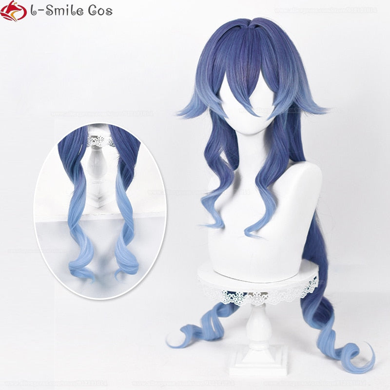 Layla Cosplay Wig Game Genshin impact Cosplay Layla Genshin Wig Long Curly Hair Blue Gradient Heat Resistant Hair Wigs + Wig Cap