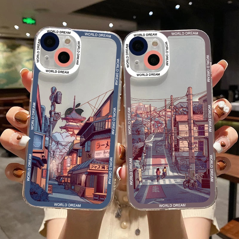 Japanese Anime Hand Painted Clear iPhone