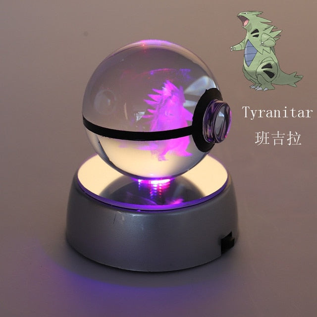 Anime Pokemon 3D Crystal Ball Snorlax Figure Pokeball Engraving Crystal Charizard Model with LED Light Base Kids Gift ANIME GIFT, everythinganimee