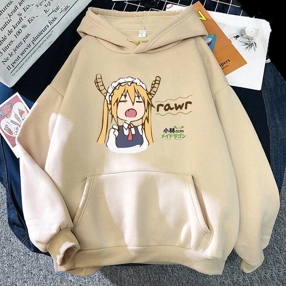 This hoodie captures the magic of Tohru. If you're looking for more Miss Kobayashi's merch, we have it all! Check out our anime merch now—free shipping!