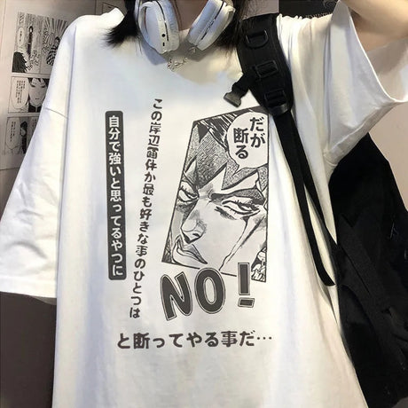 Japanese Anime Women T Shirt Jojo Bizarre Adventure Jolyne Cujoh Print Short Sleeve T-shirt Female Casual Loose Unisex Clothing, everythinganimee