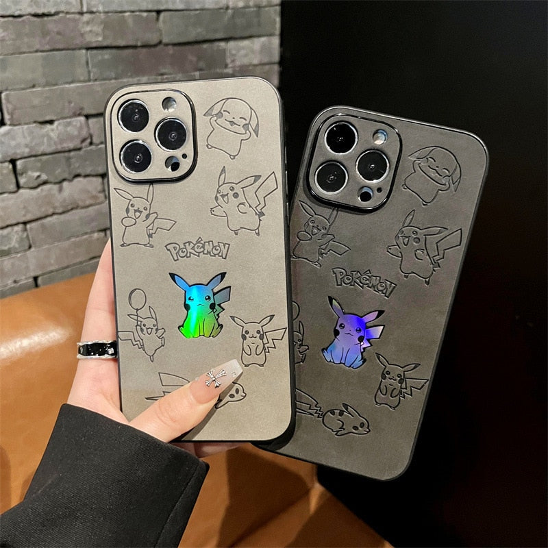 Anime Pokemon Pikachu leather Embossing laser Cartoon Phone Case For iPhone 14 13 12 11 Pro Max Xr X 7 8 14 Plus Case Cute Cover, everythinganimee