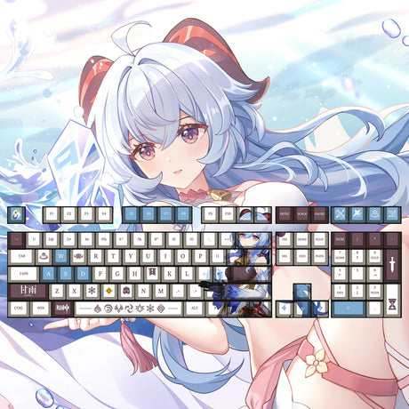 Genshin Impact Ganyu Keyboard Keycap Cartoon Anime Japanese Game 108Pcs OEM Height, everythinganimee