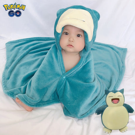 Anime Cartoon Pokemon Pikachu Snorlax Children's Hooded Cloak Baby Bathing Bathroom Wrapped Towel Soft Warm Quilt go out Clothes, everythinganimee