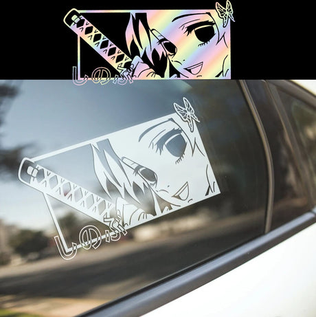 Anime Car Decals Butterfly Demon Vinyl Sticker Waterproof JDM Holographic Car Stickers Auto Decors for Bumper Rear Window Door, everythinganimee