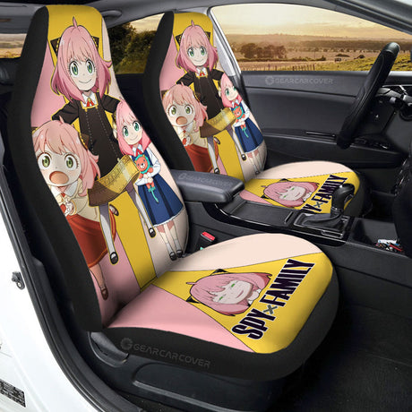 Anya Forger Car Seat Covers Spy x Family Anime Car Accessories,2 PCS Universal Front Seat Protective Cover, everythinganimee