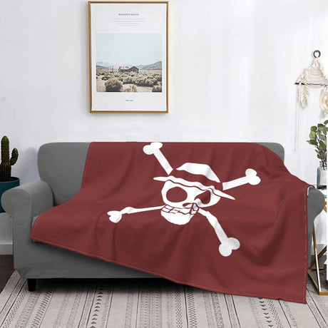 Staw Hat Pirates Jolly Roger Anime Blankets Flannel Summer One Piece Lightweight Throw Blanket for Home Bedroom Plush Thin Quilt, everythinganimee