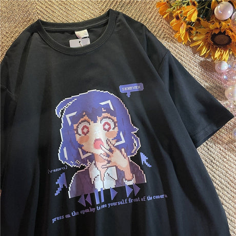hcnone pixel art oversized tee Summer  Short Sleeve Oversized T Shirt Streetwear Tshirt Woman Tops Men's T Shirt Kawaii Cartoon Y2K Cute Anime Print T Shirt, everythinganimee