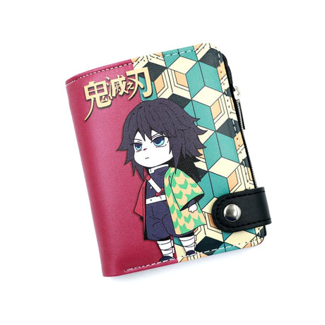 Anime Demon Slayer Soft Button Wallet Tomioka Giyuu Zipper Coin Card Purse