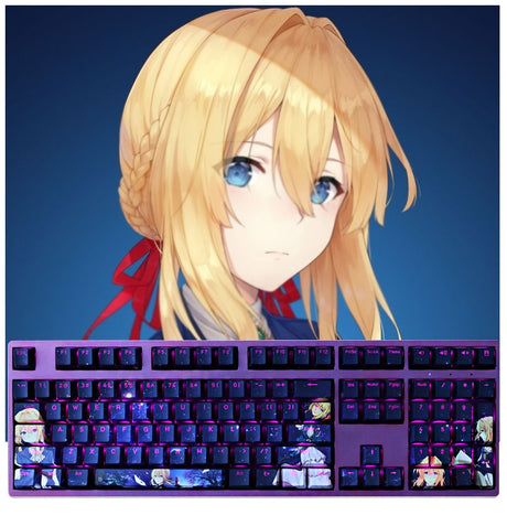 Violet Evergarden Pbt Material Key Cap Thermal Sublimation Process Key Cap Purple Star Key Cap 108 Key Computer Keyboard Accessories, everythinganimee