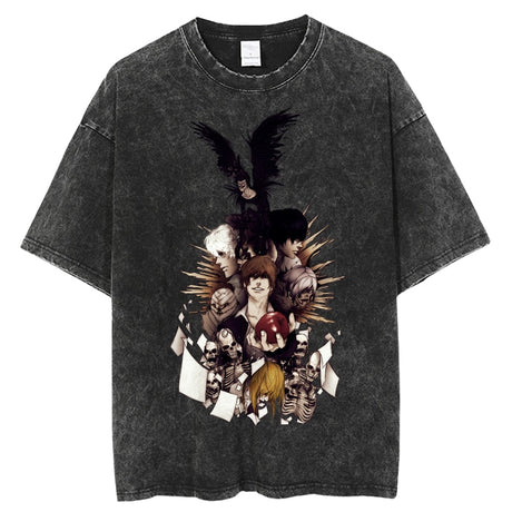 Vintage Washed Tshirts death note Anime Graphic Printing T Shirt Harajuku Oversize Tee Cotton fashion Streetwear unisex top, everything animee