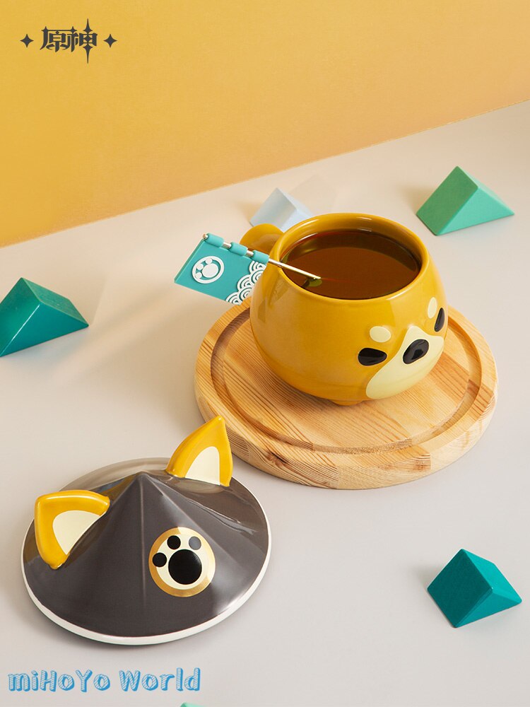 MiHoYo Official Genshin Impact Water Cup Cosplay Gorou Dog Mug 370ML Ceramic Coffee Utensil Cute Ear Lid Birthday Xmas Gifts, everythinganimee