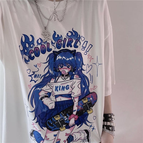 Sweet Punk Women's T-shirt Summer 2023 Korean Ins Japanese Harajuku Style Hot Anime Print Loose Student Short Sleeve T Shirt Top cute anime girls, everythinganimee