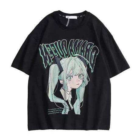 New Summer New Harajuku Anime Tops Printed Girls' Loose Youth Short Sleeve Y2k Aesthetics Kawaii T-shirt Street Versatile Fashion Hatsune Miku Tee, everythinganimee