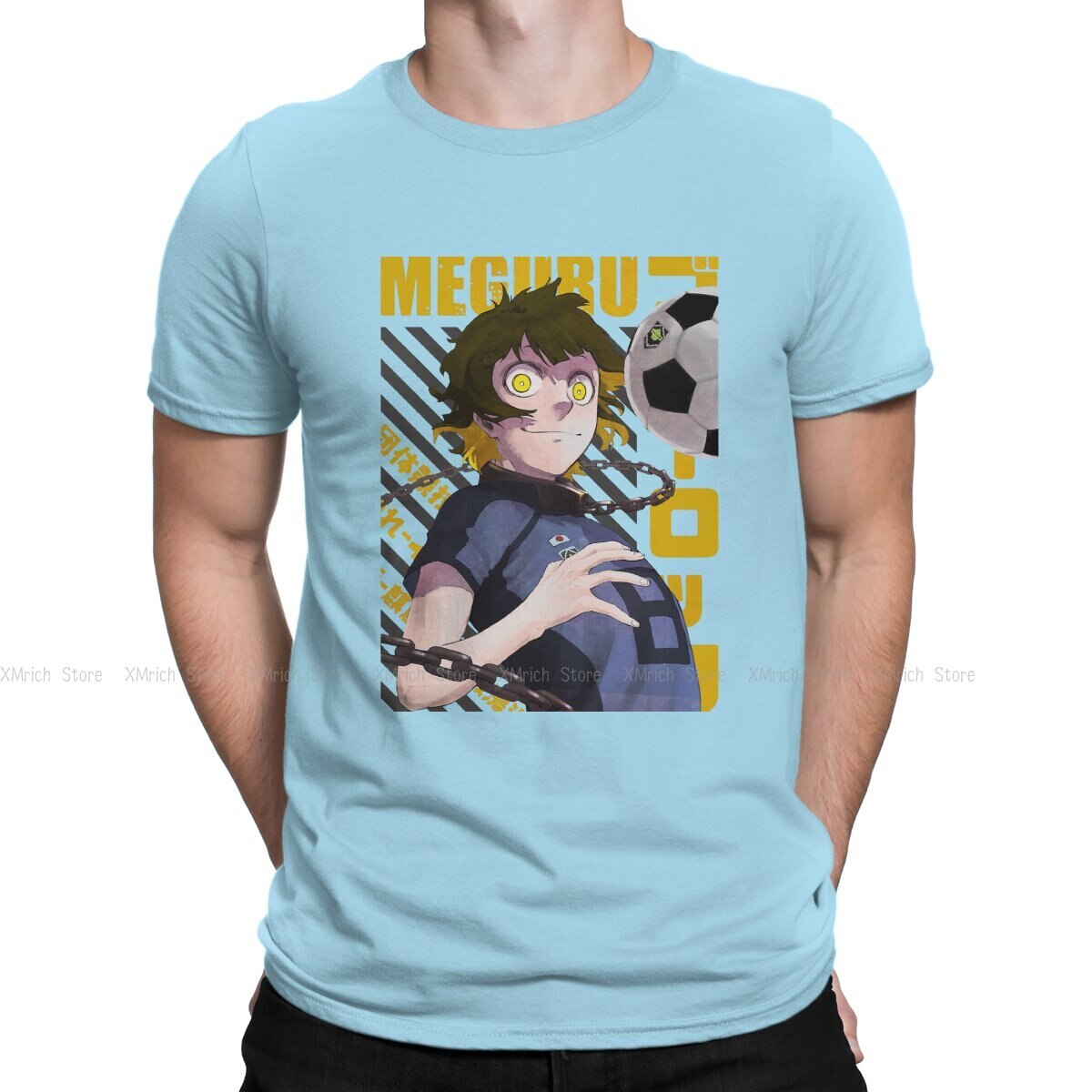 Meguru Bachira T-Shirts for Men BLUE LOCK Isagi Yoichi Anime Fashion 100% Cotton Tee Shirt Round Neck Short Sleeve T Shirt, everything animee