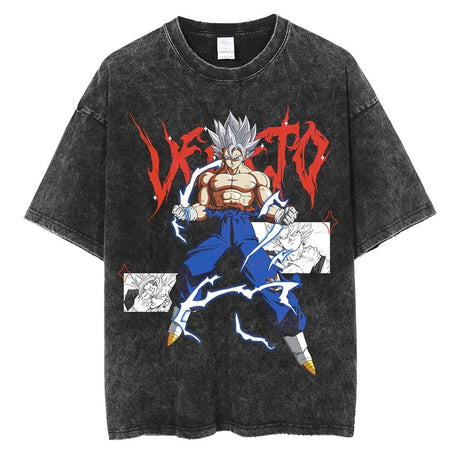 Men Streetwear Vintage Washed Black T Shirt Anime Dragon Ball Print Graphic T-Shirt Summer Tshirt Hip Hop Harajuku Cotton Tees, everythinganimee