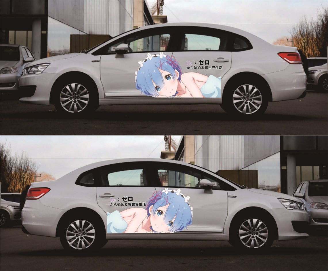 Re Zero Rem Ram Anime Car Vinyl Decal, Anime Car Wrap, Anime Car Wrap Side, One Piece Car Decal, Stickers for Sport Cars, One Part Mirrored, everythinganimee