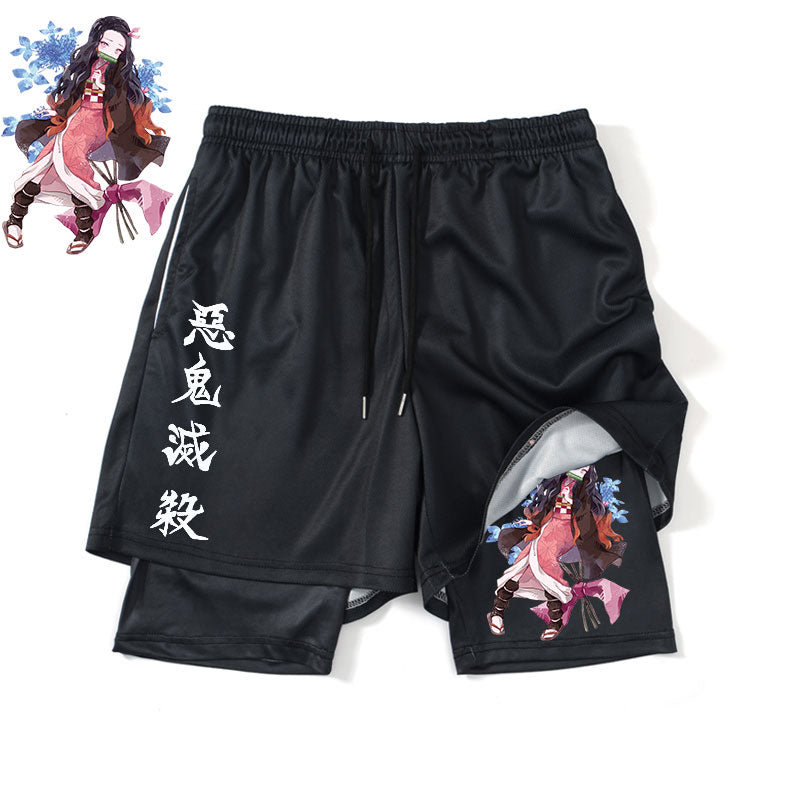 Anime Demon Slayer Sport Shorts Men Sportswear Training Kamado Nezuko Short Pant Summer 2 In 1 Beach Jogging Gym Running Shorts, everythinganimee