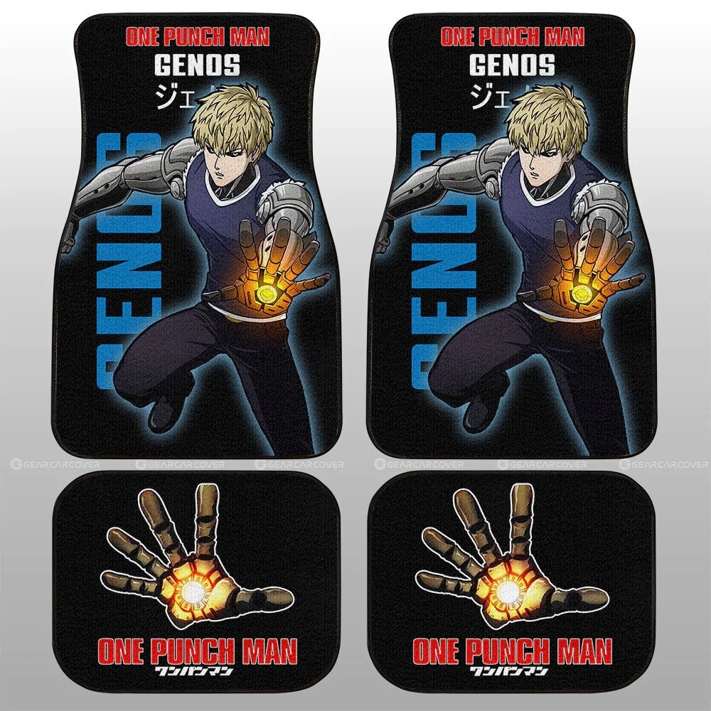One Punch Man Anime Car Floor Mat Vintage Black Carpet Anti-Slip Rubber Mat Pack of 4 Auto Accessiores for Car SUV Van, everythinganimee