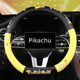 Pokemon Kawaii Pikachu Cartoon Leather Steering Wheel Cover Anime Car Interior Accessories Exquisite Decoration Surprise Gift, everythinganimee