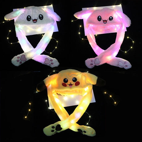 Bunny Ear Move Glowing Hat Anime Rabbit Led Light Jumping Funny Plush Ear Moving Cartoon Hat for Kids Girls Cosplay Party Cap, everythinganimee