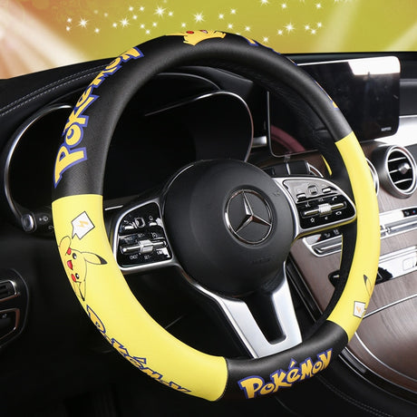 Pokemon Kawaii Pikachu Cartoon Leather Steering Wheel Cover Anime Car Interior Accessories Exquisite Decoration Surprise Gift, everythinganimee