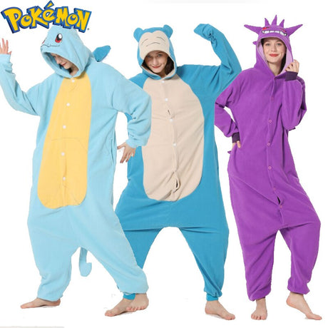 Pokemon Anime Onesie Pajamas Cosplay Costume Women Man Fleece Full Body Pijama Pikachu Gengar Squirtle Xmas Adult Children Toy, everythinganimee