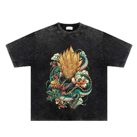 2023 Summer Anime Green Dragon Graphic Print T Shirt Streetwear Casual Cotton Short Sleeve Men T Shirt Cotton Oversized T-Shirt, everythinganimee