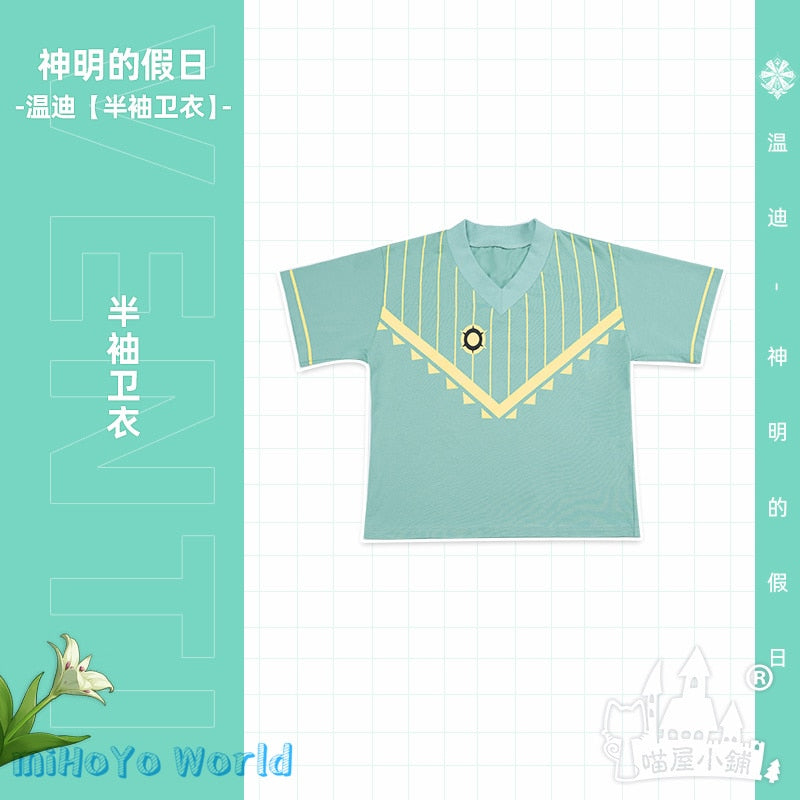 Game Genshin Impact Barbatos Venti Cosplay God's Holiday Everyday Wear Green Sweater T-shirt Party Wear Headdress Doujin Suit, everythinganimee
