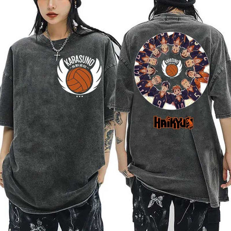 Haikyuu!! Karasuno High School Volleybal Club Print Shirts Vintage Washed Women Oversized Y2K T-Shirts, everythinganimee