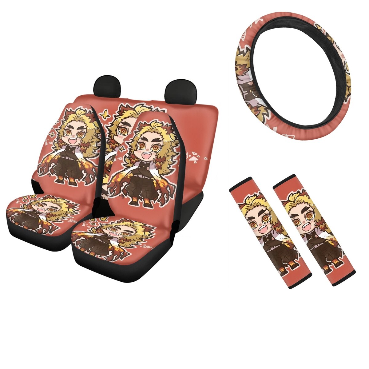 Anime Demon Slayer-Nezuko Universal Fit Car Seat Covers Auto Seat Belt Cover For Adults Easy Install Steering Wheel Cover Cute, everythinganimee