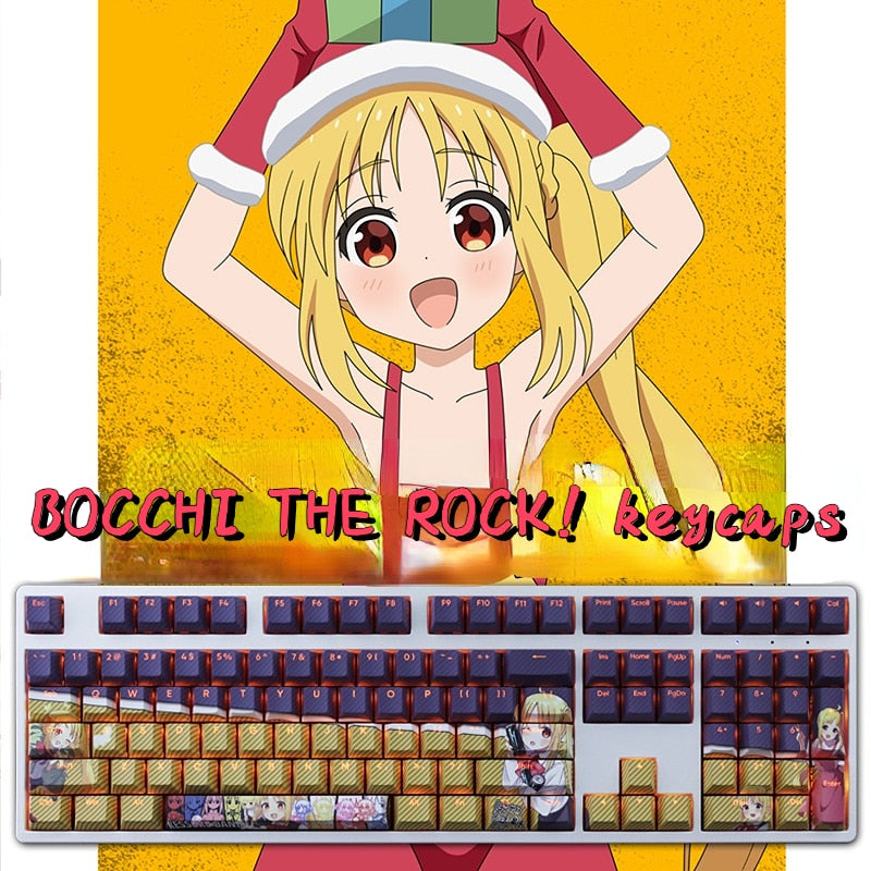 BOCCHI THE ROCK! Ijichi Nijika anime game light-transmitting keycap PBT sublimation 108 keys for mechanical keyboard, everythinganimee