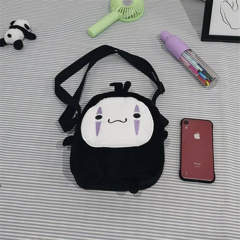 Cute Cartoon No Face Man Plush Messenger Bag Spirited Away Cosplay Anime Plush Bag Dolls Adjustable Strap Bag Gift for Girls