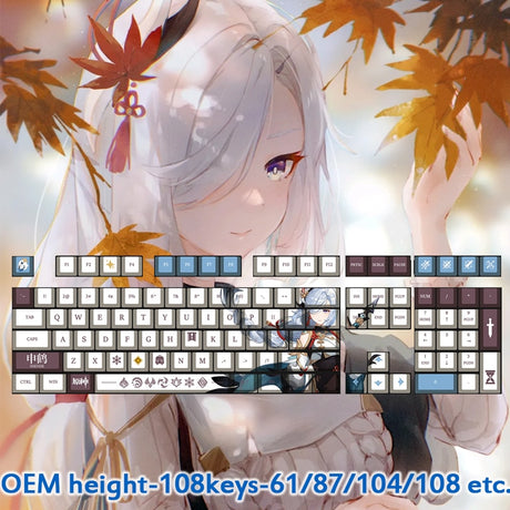 Genshin Impact Shenhe Keyboard Keycap Cartoon Anime Game Periphery 108Pcs Key Caps OEM Height Cumputer Accessories, everythinganimee