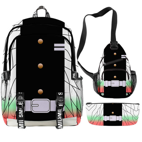 Fashion Demon Slayer Kimetsu No Yaiba 3D Print 3pcs/Set Student School Bag multifunction Travel Backpack Chest Bags Pencil Case, everythinganimee