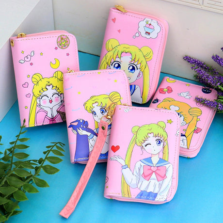 Anime Moon Role Play Wallet Portable Mini Cartoon Zero Wallet PU Leather Short Zipper Portable Wallet Girl Gift, everythinganimee