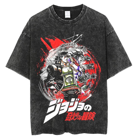 Anime JoJo's Bizarre Adventure Vintage Washed Tshirts jojo T Shirt Harajuku Oversize Tee Cotton fashion Streetwear, everything animee