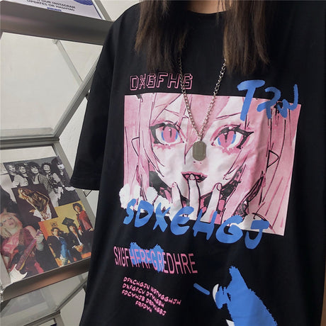 Krul Tepes | Owari no Seraph oversized tee Anime Women's T-shirts Y2k Print Grunge Loose Hip-Hop Short Sleeve Oversized T-shirt Female Gothic Harajuku Summer Clothing Tops, everythinganimee