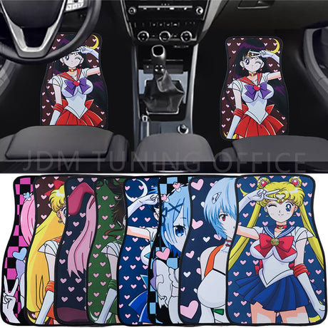 JDM Anime sailor moon Cartoon Print Floor Mats Non-Slip Fashion Washable Auto Interior Accessories Pad Protects Carpet For Universal, everythinganimee