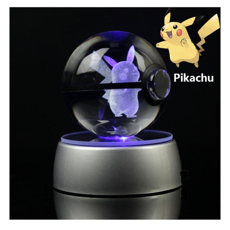 Anime Pokemon 3D Crystal Ball Snorlax Figure Pokeball Engraving Crystal Charizard Model with LED Light Base Kids Gift ANIME GIFT, everythinganimee
