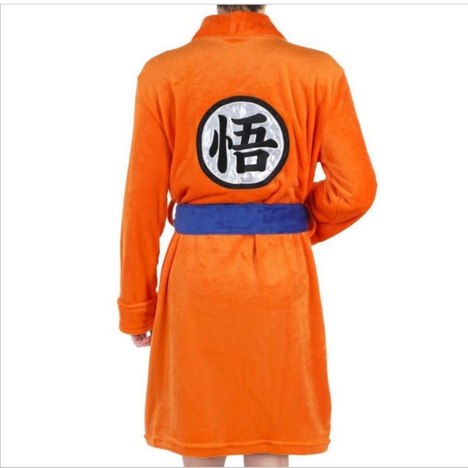 New Cartoon Anime Cosplay Dragon Ball Son Goku Fleece Thickened Bathrobe Thermal Nightgown Youth Couple Home Costume, everythinganimee