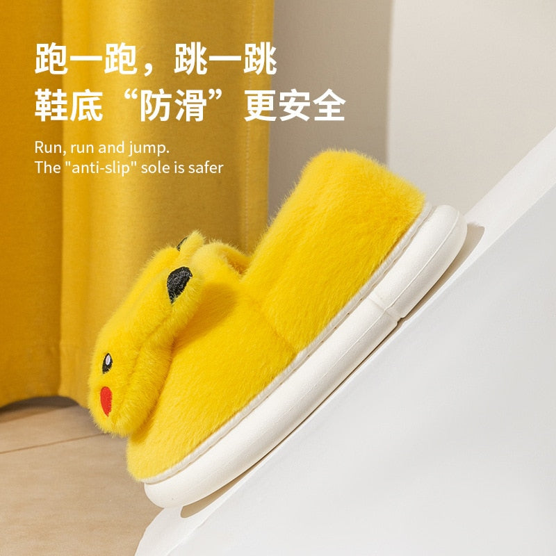 Pokmon Anime Pikachu Plush Thick-Soled Slippers Kawaii Cartoon Bedroom Cotton Home Shoes Outside Indoor Plushie Bread Shoes Gift, Everythinganimee