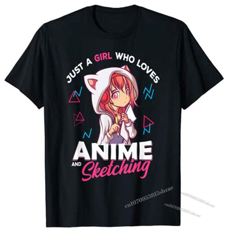 Just A Girl Who Loves Anime and Sketching Otaku Anime Merch T-Shirt Tops, everythinganimee