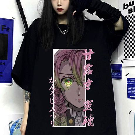 Anime Eyes Kanroji Mitsuri Print T-Shirt Harajuku Short Sleeve Demon Slayer Fashion Summer Unisex Shirt, everythinganimee