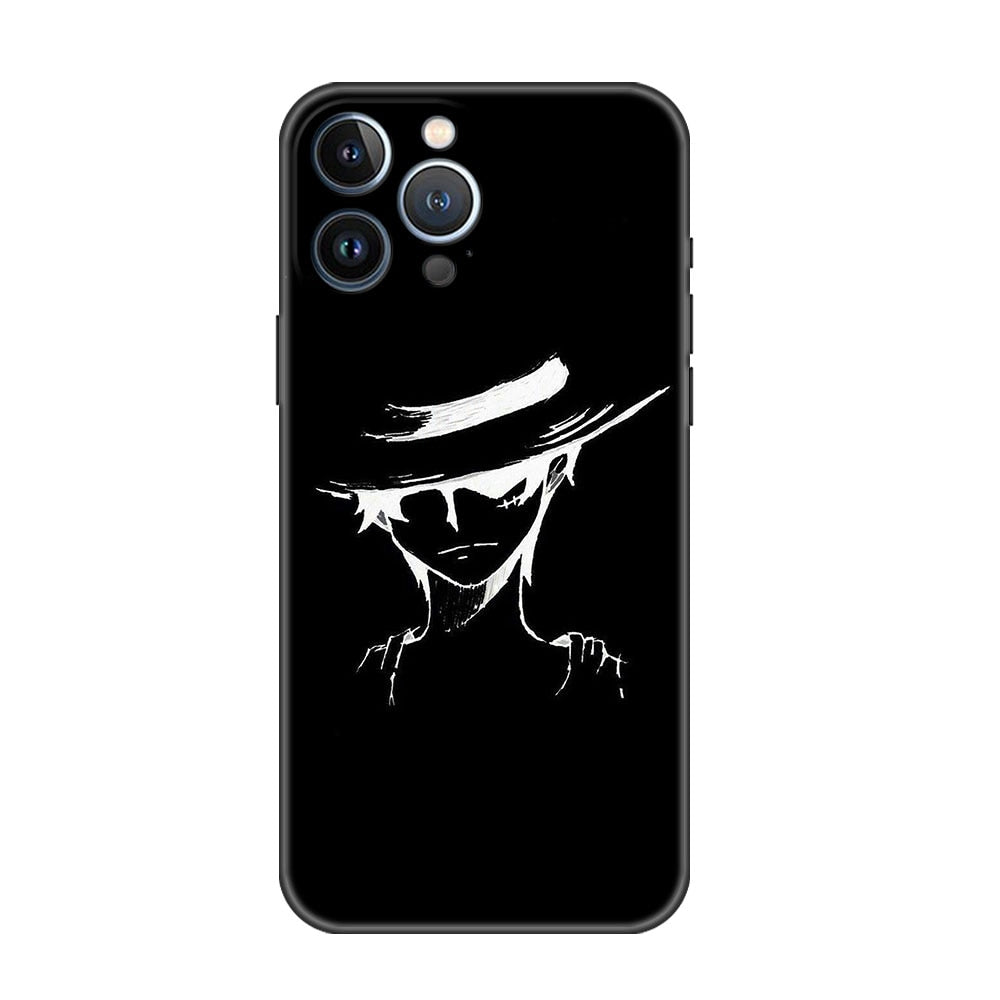 Funda Case For Apple iPhone 14 11 13 7 12 Pro 7 XR XS Max 8 Plus 6 14Pro 13Mini Black Soft Phone Coque One- Piece, everythinganimee