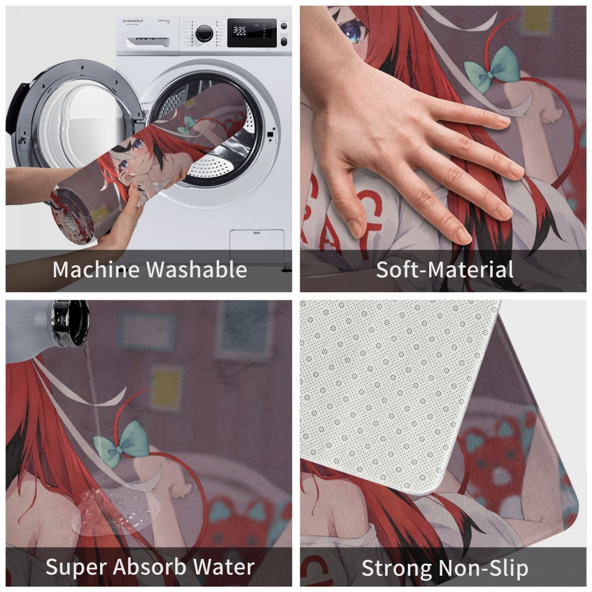 Hololive Bath Mat Red Hair Doormat Flannel Carpet Entrance Door Rug Home Decoration, everythinganimee