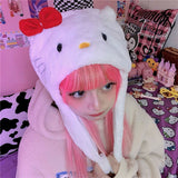 Kawaii Sanrio Hello Kitty Plush Winter Hat Beanie Hat Kawaii Cat Female Cap For Kids Girl Cap Cute Accessories Warm Bonnet, everythinganimee